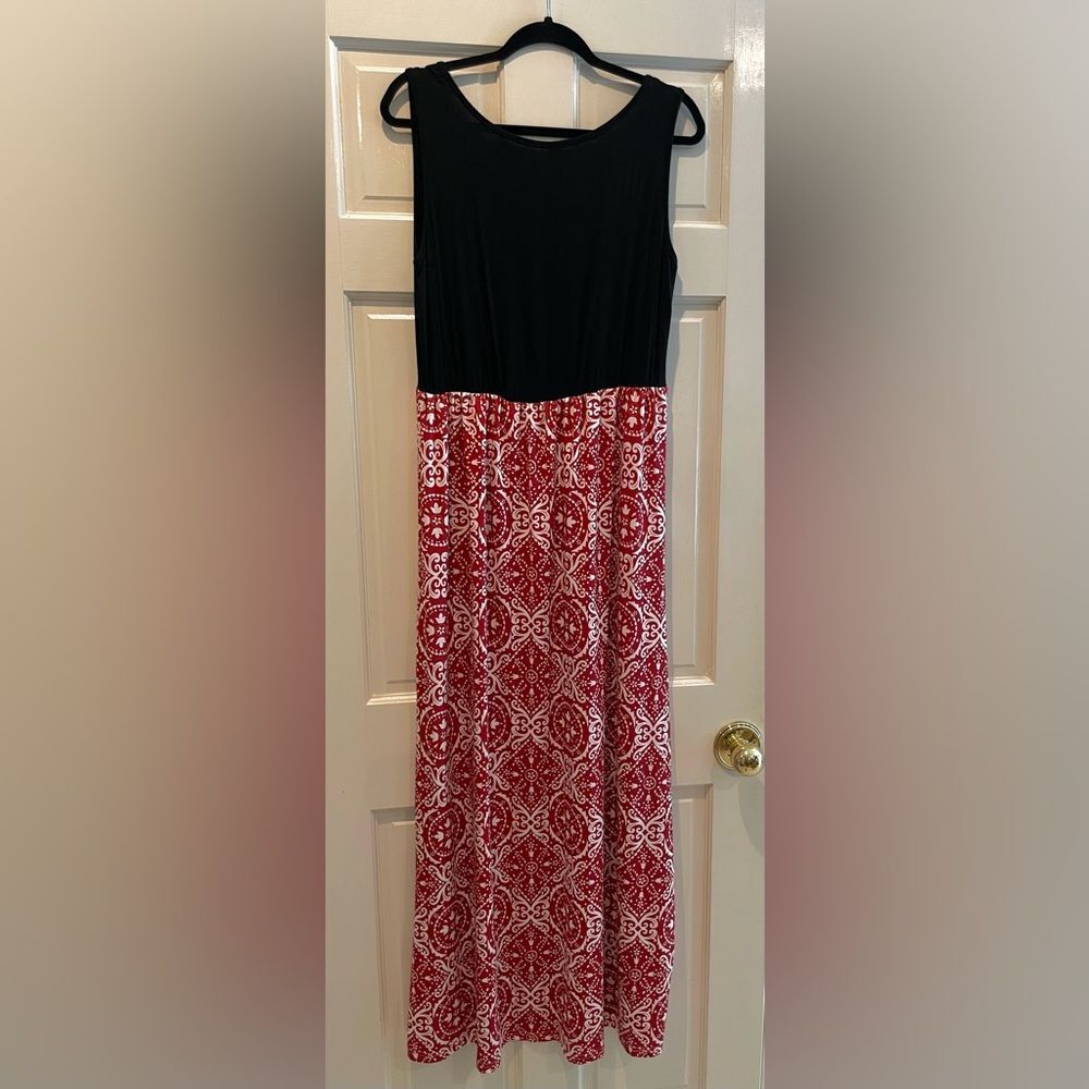 Sherosa Sleeveless Scoop Neck Tank Maxi Dress Black‎ Red Floral Size XL - Picture 3 of 6